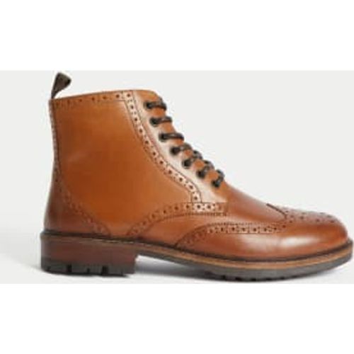 Mens Leather Side Zip Brogue Casual Boots - - M&S Collection - Modalova