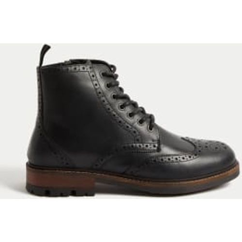 Mens Leather Side Zip Brogue Casual Boots - - M&S Collection - Modalova