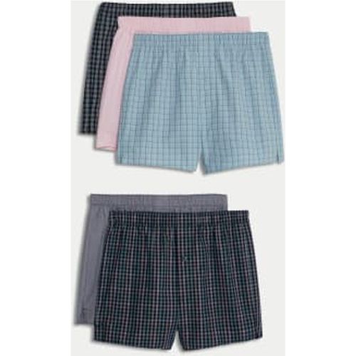 Mens 5pk Pure Cotton Checked StayNew™ Checked Woven Boxers - - M&S Collection - Modalova