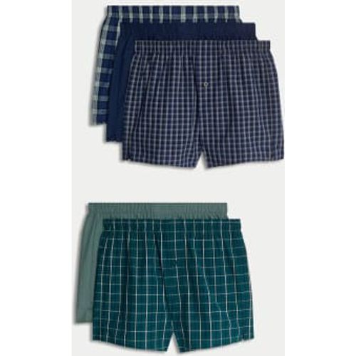 Mens 5pk Pure Cotton Checked Woven Boxers - - M&S Collection - Modalova