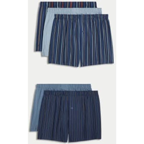 Mens 5pk Pure Cotton Striped Woven Boxers - - M&S Collection - Modalova