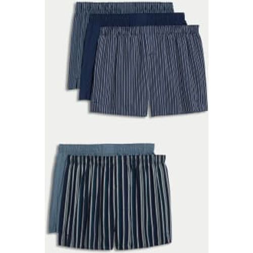 Mens 5pk Pure Cotton StayNew™ Woven Boxers - - M&S Collection - Modalova