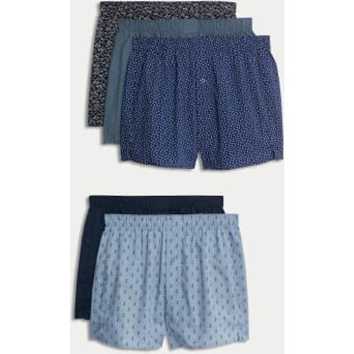 Mens 5pk Pure Cotton Skier Woven Boxers - - M&S Collection - Modalova