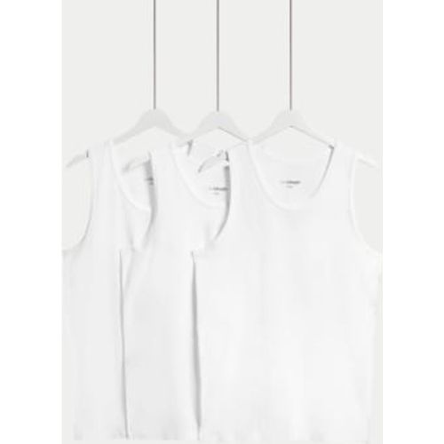 Mens 3pk Cotton Stretch Cool & Fresh™ Vests - - M&S Collection - Modalova