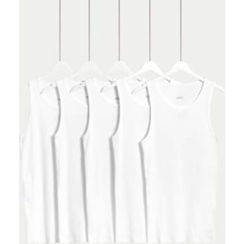 Mens 5pk Essential Cotton Sleeveless Vests - - M&S Collection - Modalova