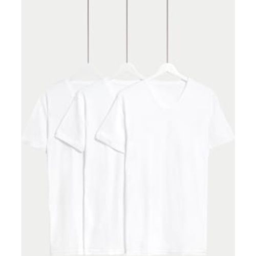 Mens 3pk Pure Cotton V-Neck T-Shirt Vests - - M&S Collection - Modalova