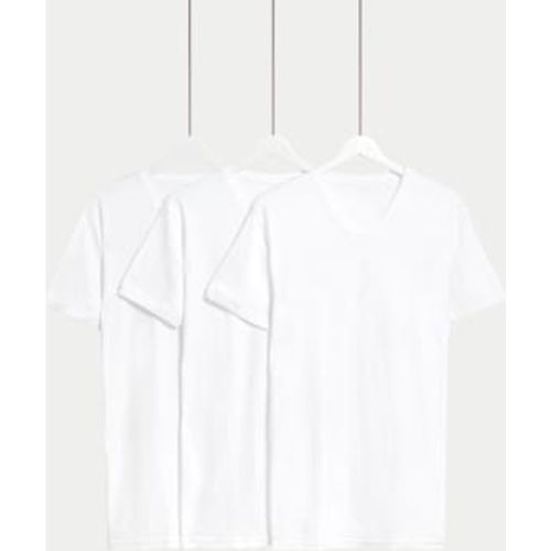 Mens 3pk Pure Cotton V-Neck T-Shirt Vests - - M&S Collection - Modalova