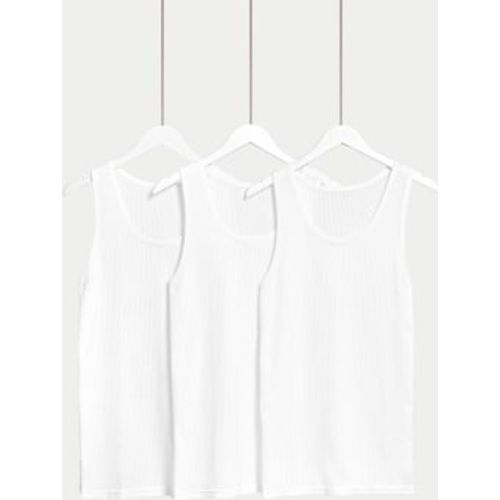 Mens 3pk Pure Cotton Classic Sleeveless Mesh Vests - - M&S Collection - Modalova