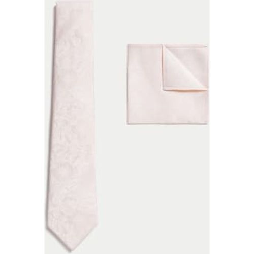 Mens Floral Pure Silk Tie & Pocket Square Set - - M&S Collection - Modalova