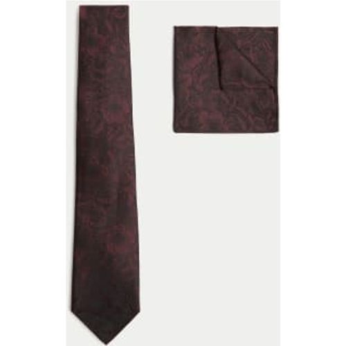 Mens Floral Pure Silk Tie & Pocket Square Set - - M&S Collection - Modalova