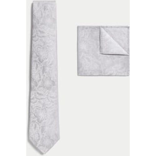 Mens Floral Pure Silk Tie & Pocket Square Set - - M&S Collection - Modalova