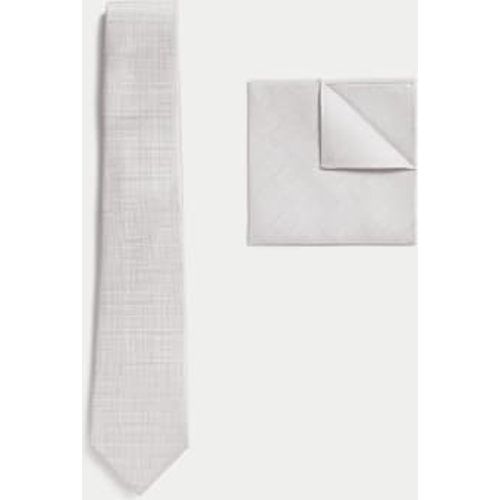 Mens Textured Pure Silk Tie & Pocket Square Set - - M&S Collection - Modalova