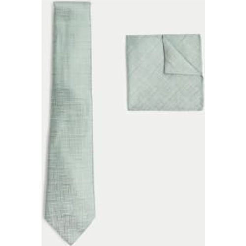 Mens Textured Pure Silk Tie & Pocket Square Set - - M&S Collection - Modalova