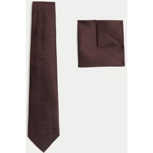 Mens Textured Pure Silk Tie & Pocket Square Set - - M&S Collection - Modalova