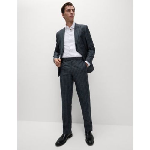 Mens Regular Fit Wool Linen Blend Pinstripe Suit Trousers - - M&S SARTORIAL - Modalova