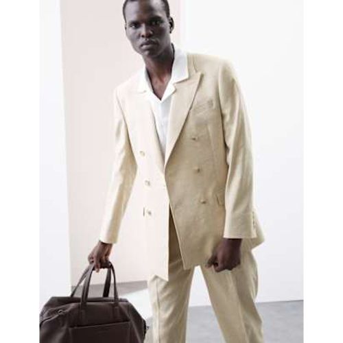 Mens Tailored Fit Italian Performance Linen Blend Double Breasted Suit Jacket - Autograph - Modalova