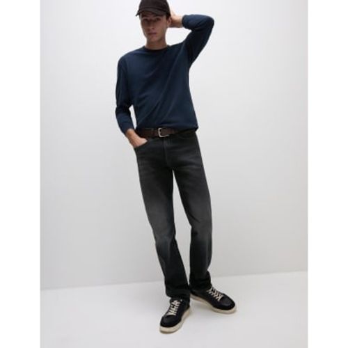 Mens Straight Fit Vintage Wash Belted Jeans - - M&S Collection - Modalova