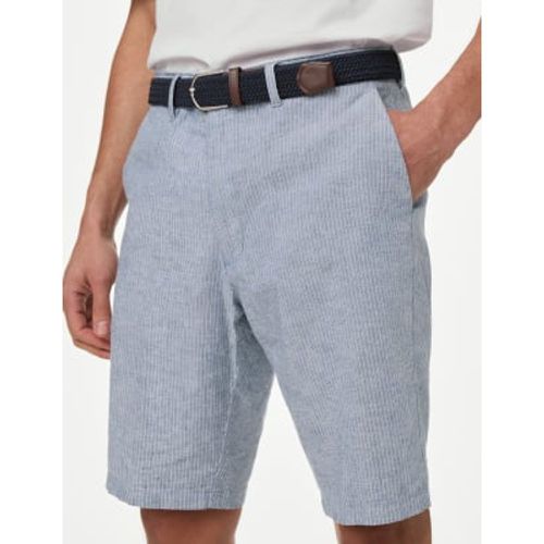 Mens Linen Blend Striped Belted Chino Shorts - - M&S Collection - Modalova