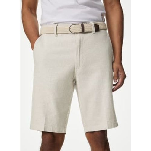 Mens Linen Blend Striped Belted Chino Shorts - - M&S Collection - Modalova