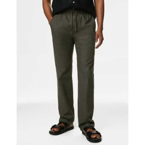 Mens Tapered Fit Linen Blend Trousers - - M&S Collection - Modalova