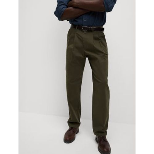 Mens Tapered Fit Twin Pleat Stretch Chinos - - M&S Collection - Modalova