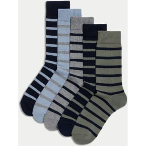 Mens 5pk Cool & Fresh™ Striped Cotton Rich Cushioned Socks - - M&S Collection - Modalova