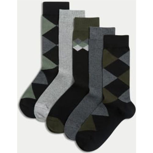 Mens 5pk Cool & Fresh™ Argyle Cotton Rich Socks - - M&S Collection - Modalova