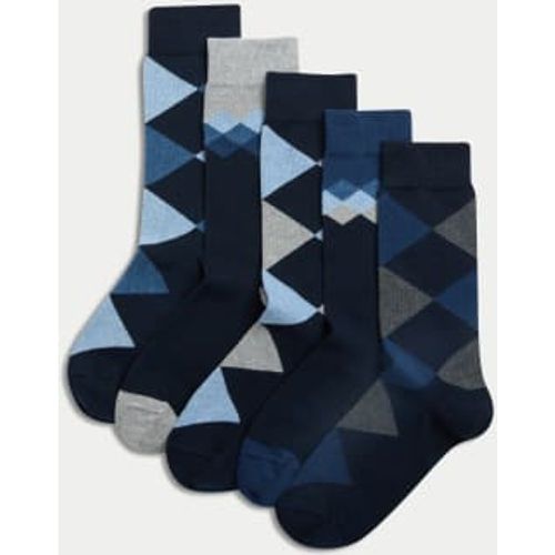 Mens 5pk Cool & Fresh™ Argyle Cotton Rich Socks - - M&S Collection - Modalova