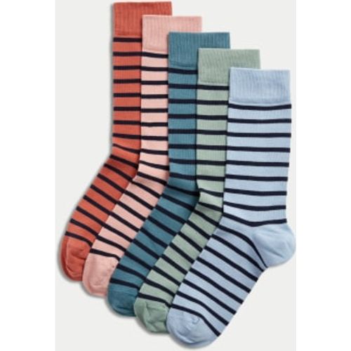 Mens 5pk Cool & Fresh™ Striped Cotton Rich Socks - - M&S Collection - Modalova