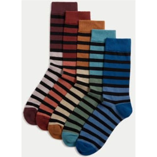 Mens 5pk Cool & Fresh™ Cotton Rich Striped Cushioned Socks - - M&S Collection - Modalova