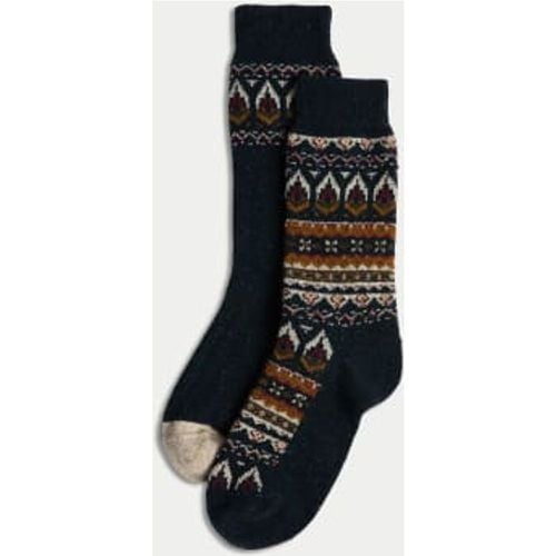 Mens 2pk Fair Isle Wool Blend Boot Socks - - M&S Collection - Modalova