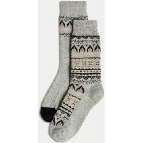 Mens 2pk Fair Isle Wool Blend Boot Socks - - M&S Collection - Modalova