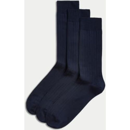 Mens 3pk Egyptian Cotton Rich Ribbed Socks - - M&S Collection - Modalova