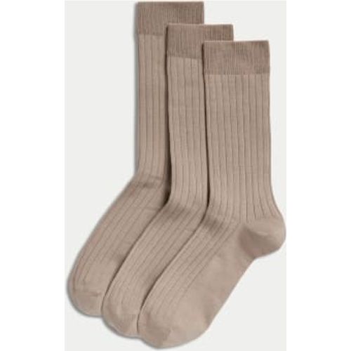 Mens 3pk Egyptian Cotton Rich Ribbed Socks - - M&S Collection - Modalova