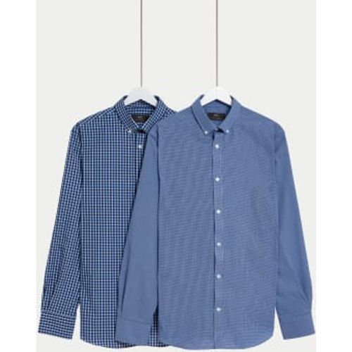 Mens 2pk Regular Fit Easy Iron Long Sleeve Gingham Shirts - - M&S Collection - Modalova