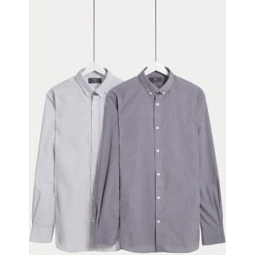 Mens 2pk Slim Fit Easy Iron Gingham Shirts - - M&S Collection - Modalova