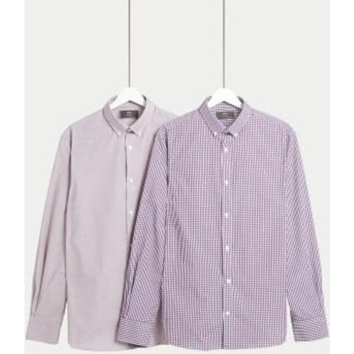 Mens 2pk Slim Fit Easy Iron Gingham Shirts - - M&S Collection - Modalova