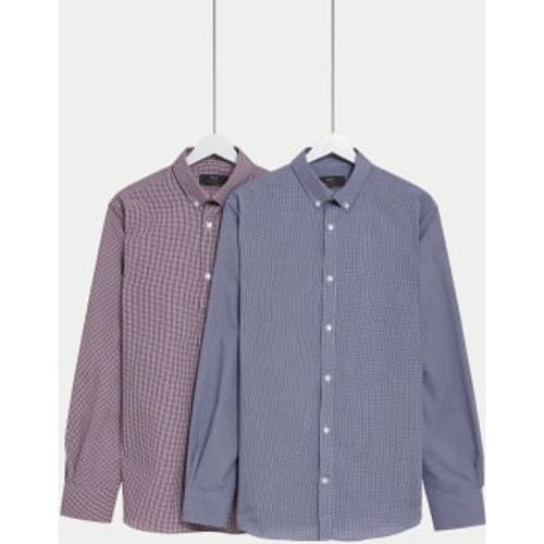 Mens 2pk Regular Fit Easy Iron Long Sleeve Checked Shirts - - M&S Collection - Modalova