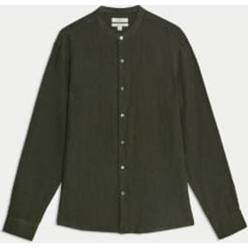 Mens Pure Linen Grandad Collar Shirt - - M&S Collection - Modalova