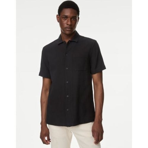 Mens Easy Iron Pure Cotton Cuban Collar Waffle Shirt - - M&S Collection - Modalova