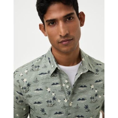 Mens Easy Iron Pure Cotton Geometric Print Shirt - - M&S Collection - Modalova