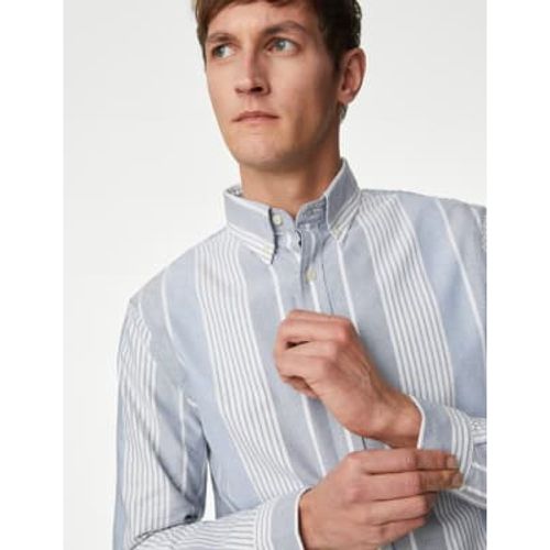 Mens Easy Iron Cotton Rich Striped Oxford Shirt - - M&S Collection - Modalova