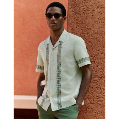 Mens Cotton Linen Blend Embroidered Border Shirt - - M&S Collection - Modalova