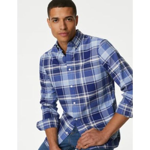 Mens Easy Iron Pure Cotton Check Oxford Shirt - - M&S Collection - Modalova