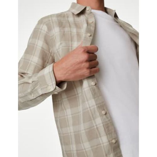 Mens Easy Iron Cotton Linen Blend Check Shirt - - M&S Collection - Modalova