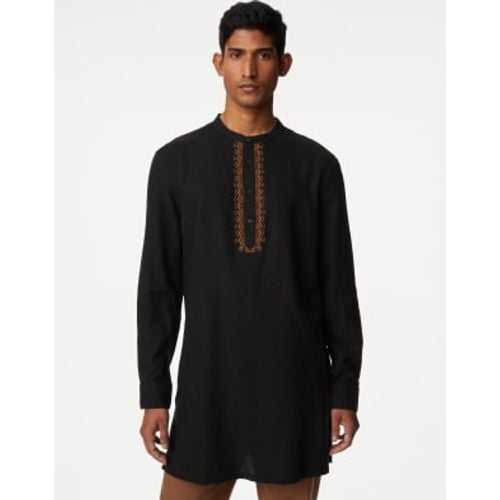 Mens Linen Rich Longer Length Kurta - - M&S Collection - Modalova