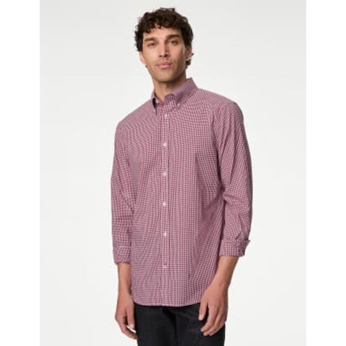 Mens Easy Iron Cotton Stretch Gingham Oxford Shirt - - M&S Collection - Modalova