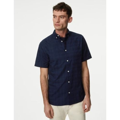 Mens Easy Iron Pure Cotton Textured Check Shirt - - M&S Collection - Modalova