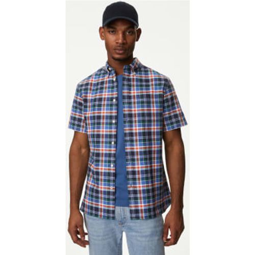 Mens Easy Iron Pure Cotton Check Oxford Shirt - - M&S Collection - Modalova