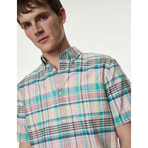 Mens Easy Iron Pure Cotton Check Oxford Shirt - - M&S Collection - Modalova